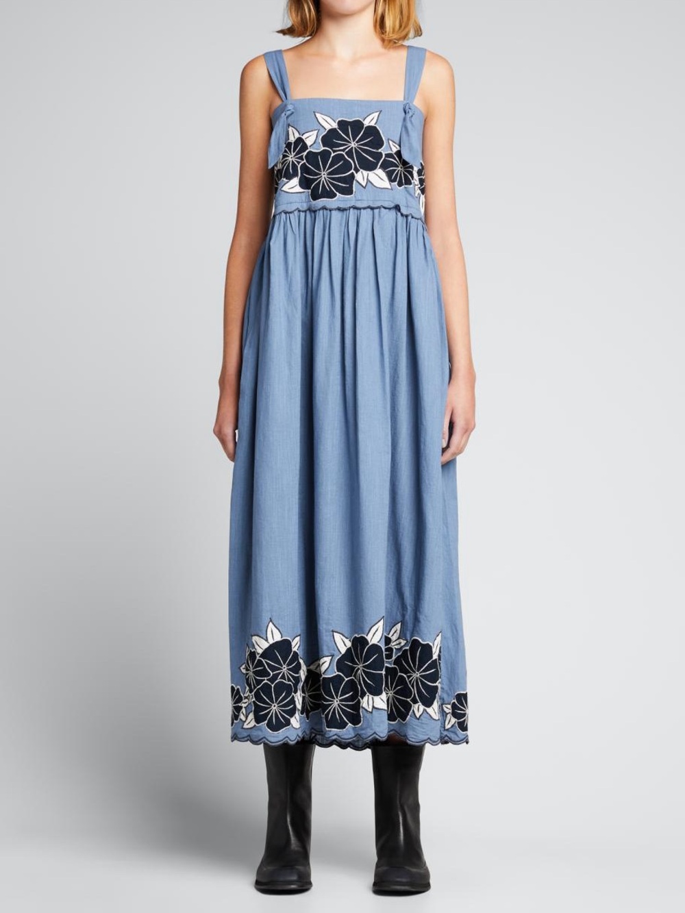 The Great Horizon Dress Blue Applique Floral Sleeveless Embroidered Sz 1 / Small
